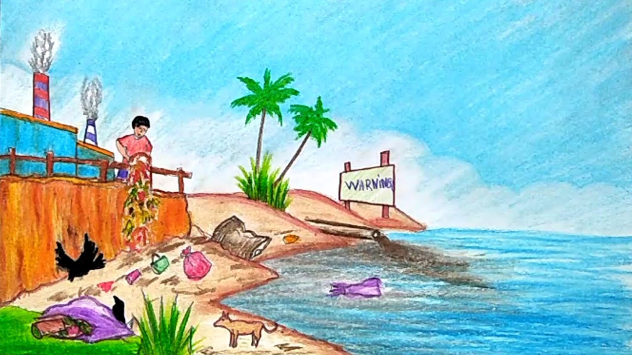 1280x720 How To Draw A Scenery Of Water Pollution Step - Clean Water Drawing