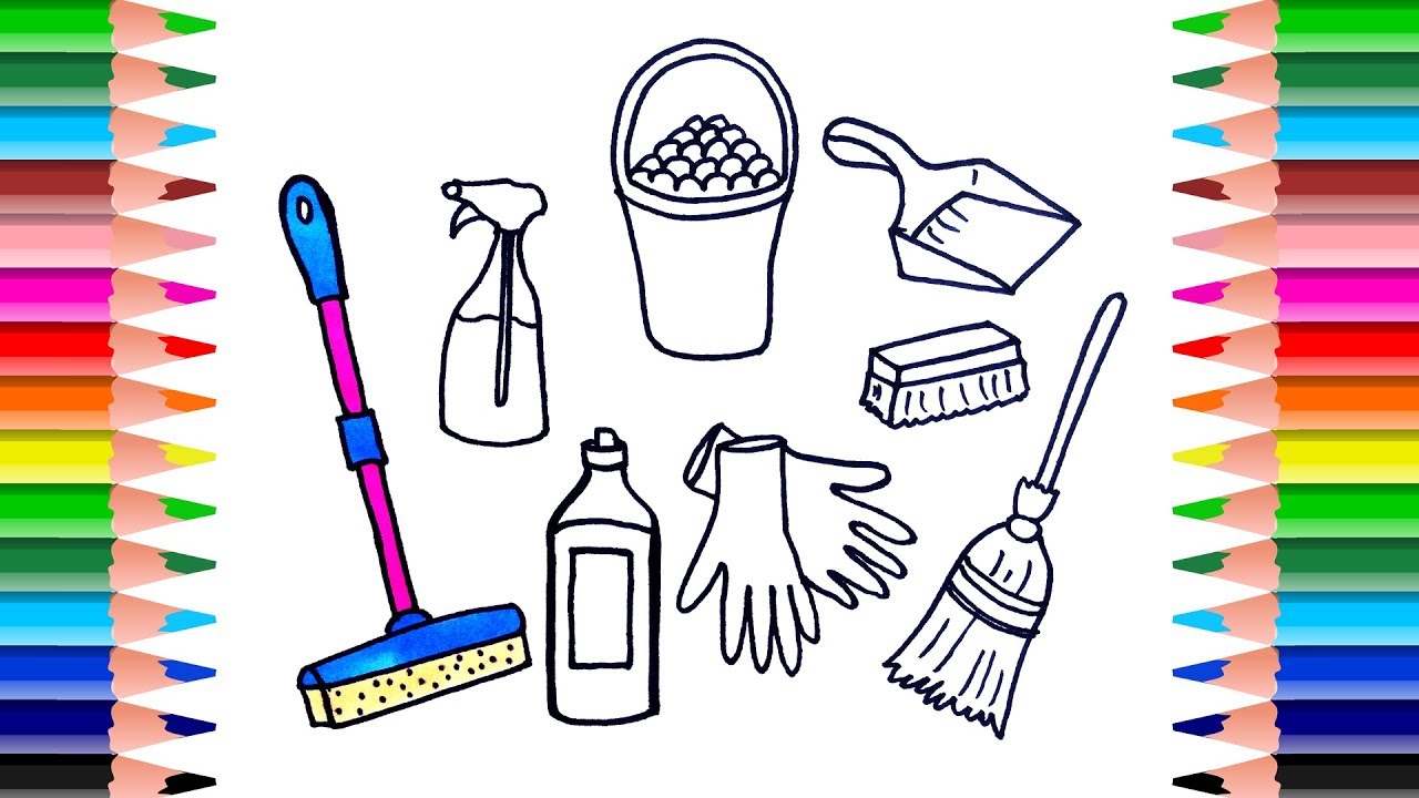 Coloring set. Clean drawing. Cleaning Tools for Kids. Clean drawing for Kids. Clean draw.