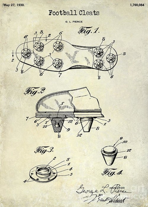 500x700 football cleats patent drawing greeting card for sale - Cleats Drawing