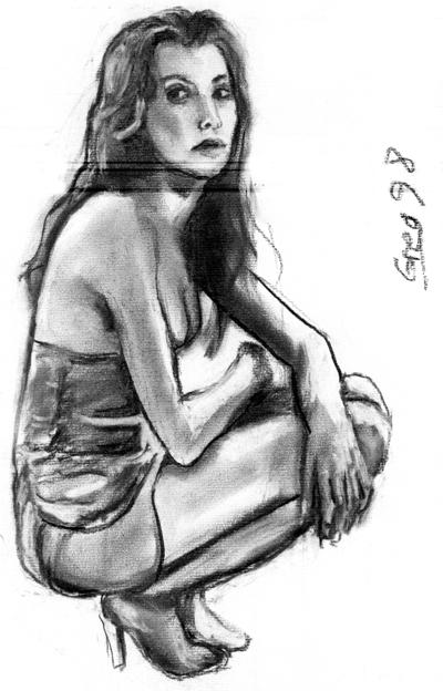 400x624 Woman Kneeling Down With Cleavage - Cleavage Drawing