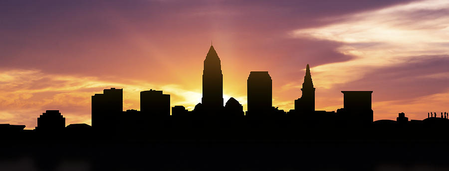 900x343 cleveland skyline panorama sunset photograph - Cleveland Skyline Drawing