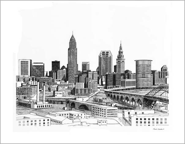 604x471 drawings - Cleveland Skyline Drawing