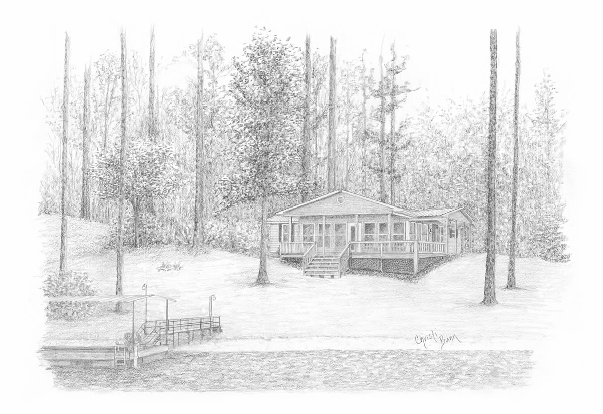 1200x824 Christi Bunn Artwork Commissioned Lakehouse Drawing Destin, Fl - Client Drawing