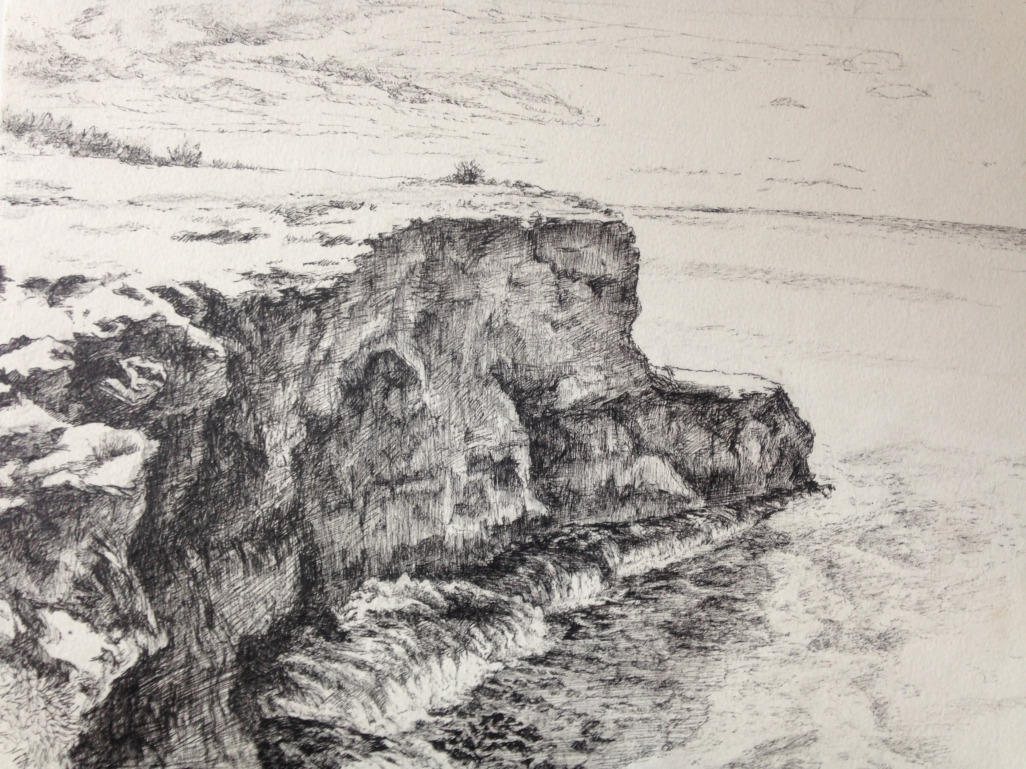 Рисунок карандашом море и скалы