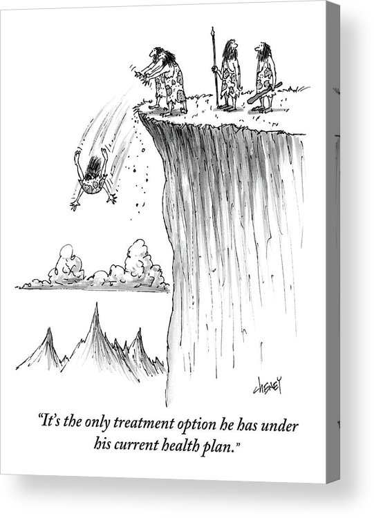 541x750 Two Cavemen Push A Caveman Off A Cliff Acrylic Print - Cliff Drawing