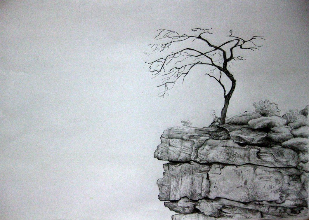 1058x754 Rocky Cliff Drawing - Cliff Drawing