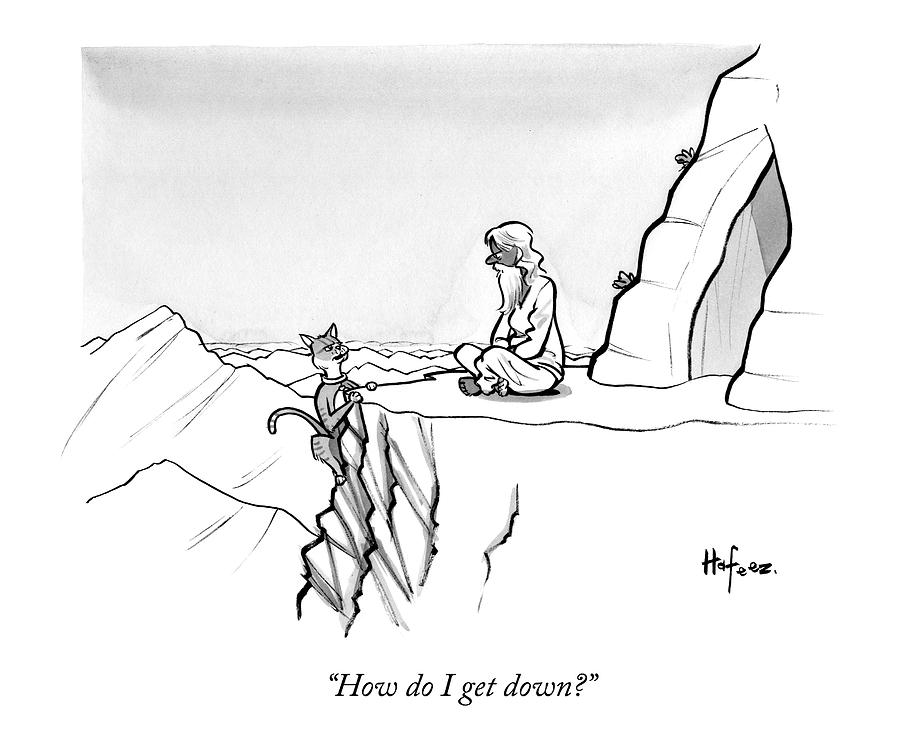 900x754 A Mountain Lion Hangs Off A Cliff Drawing - Cliff Drawing