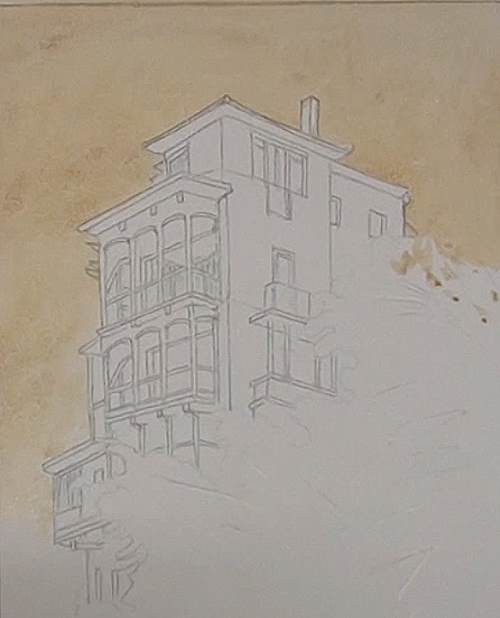 500x618 how to paint a house on a cliff edge in watercolor online art - Cliff Edge Drawing