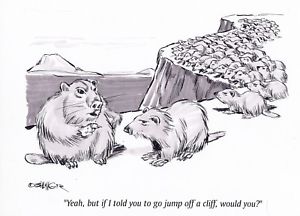300x216 original cartoon art gag panel lemmings cliff edge strip signed - Cliff Edge Drawing