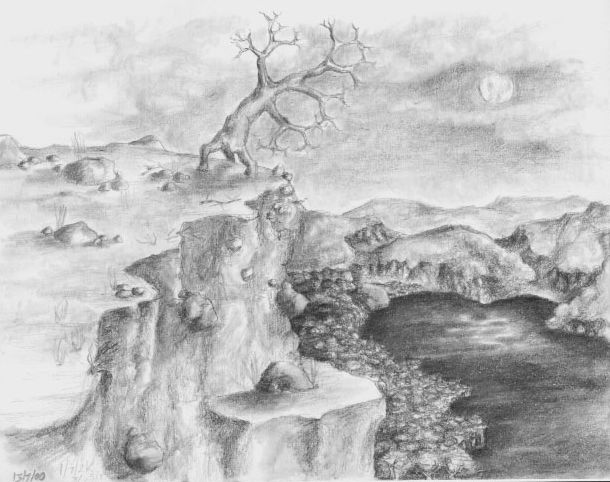 610x482 tree cliff moon - Cliff Edge Drawing
