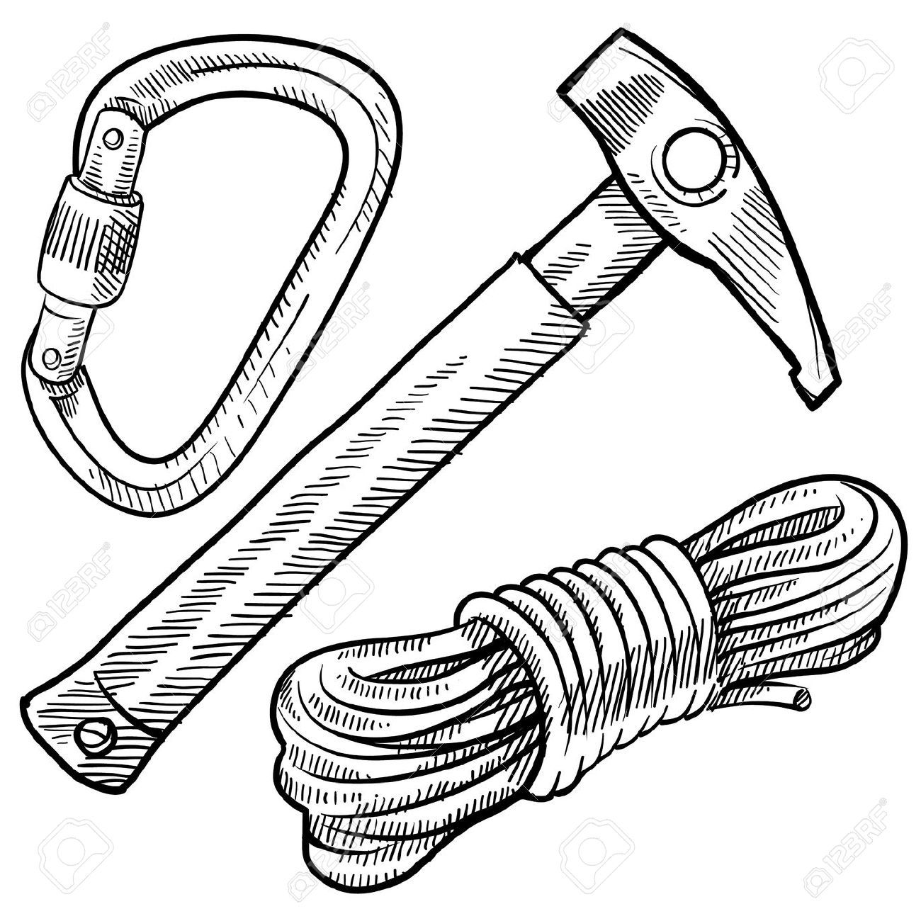 1300x1300 doodle style mountain climbing gear including rope, pick - Climbing Drawing