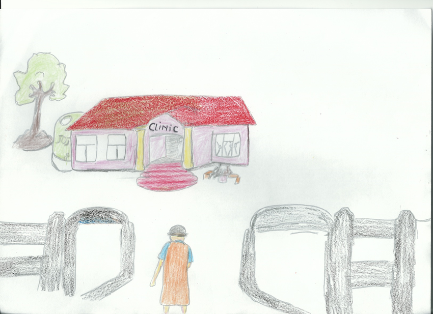 850x617 participant drawing depicting walking to clinic to do an hiv test - Clinic Drawing