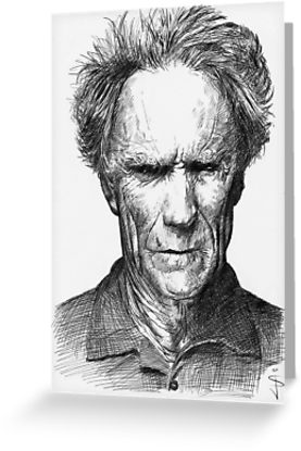 277x415 Bic Drawing Of Clint Eastwood Greeting Cards - Clint Eastwood Drawing