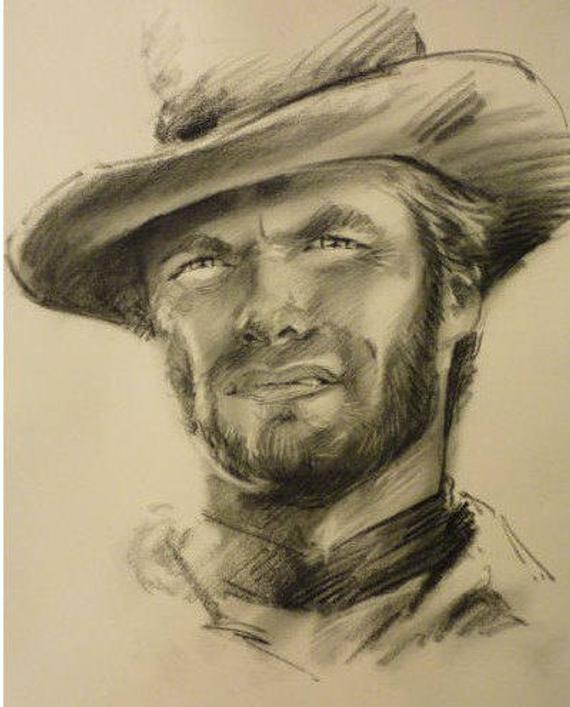 570x707 Clint Eastwood Pencil Drawing Matte Photo Etsy - Clint Eastwood Drawing
