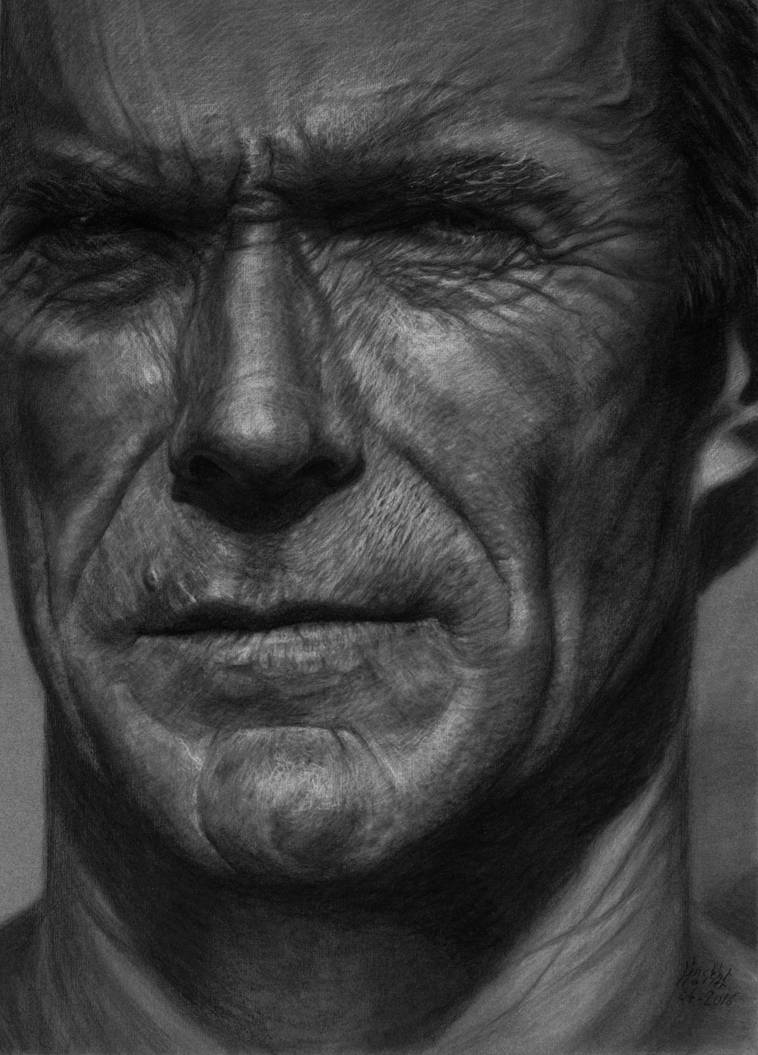 758x1055 Charcoal Drawing Cm - Clint Eastwood Drawing