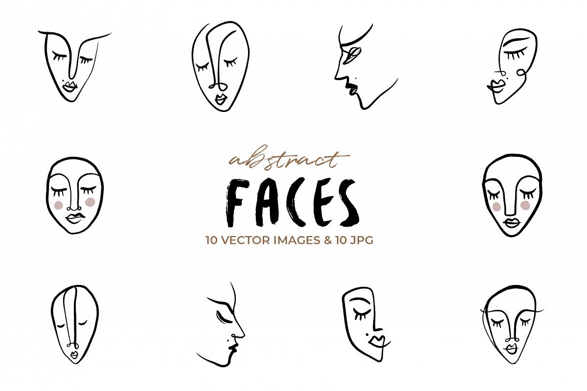 1200x800 Vector Line Art Faces Clip Art Set - Clip Drawing