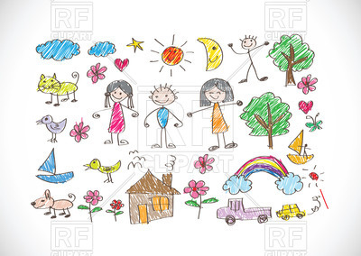 400x284 Child's Drawing With Happy Family Vector Image Of People Tumdee - Clipart Child Drawing