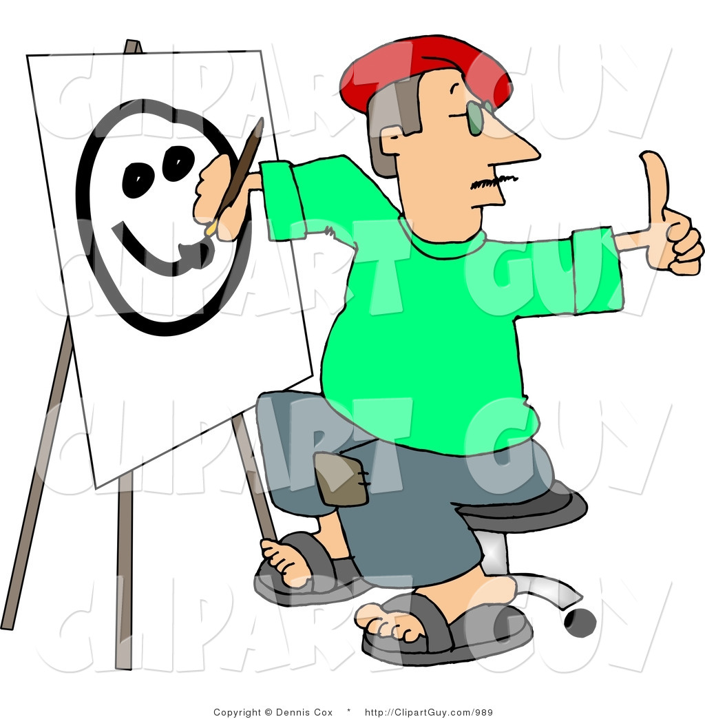 1024x1044 Clip Art Of A Male Artist Drawing A Smiley Face On Canvas - Clipart Drawing Pictures