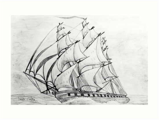 549x413 Graphite Pencil Drawing Of A Clipper Ship - Clipper Drawing