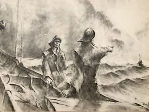 300x225 Signed Max Antique Charcoal Maritime France Folk Clipper Nautical - Clipper Drawing