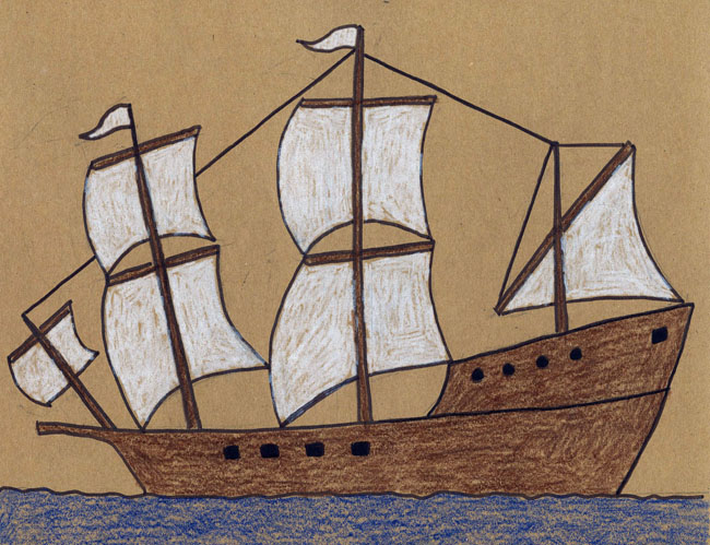 650x499 draw a mayflower ship art projects for kids - Clipper Ship Drawing
