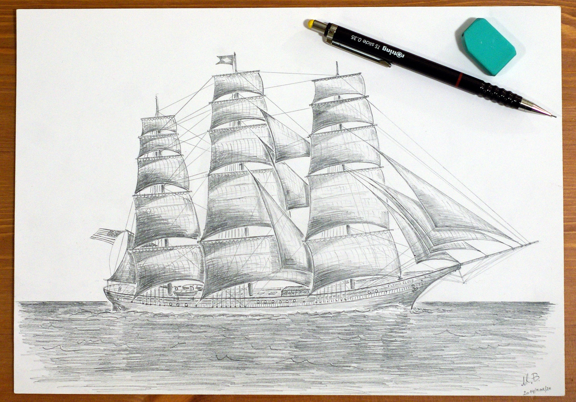 1920x1340 flying cloud - Clipper Ship Drawing