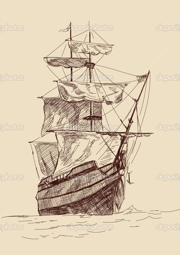 724x1023 Old Time Sailing Ship Clip Art Vintage Old Ships Illustration - Clipper Ship Drawing