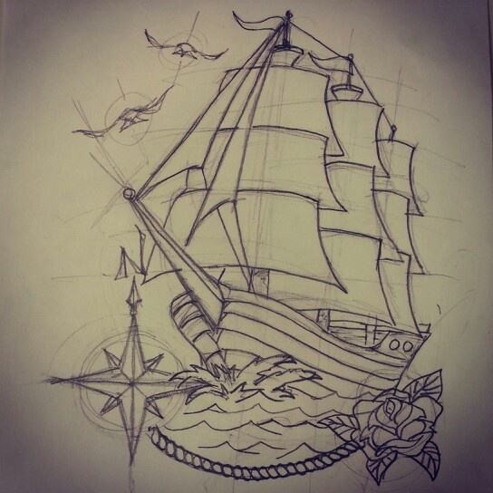 544x544 clipper ship tattoo drawings tattooic - Clipper Ship Drawing