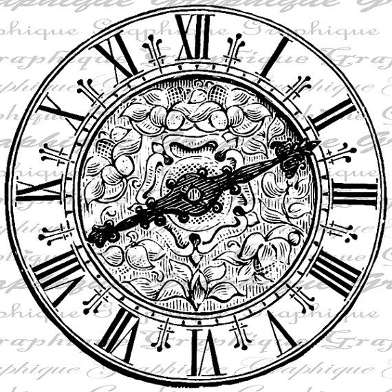 570x570 large clock face roman numerals ornate time digital image download - Clock Face Drawing