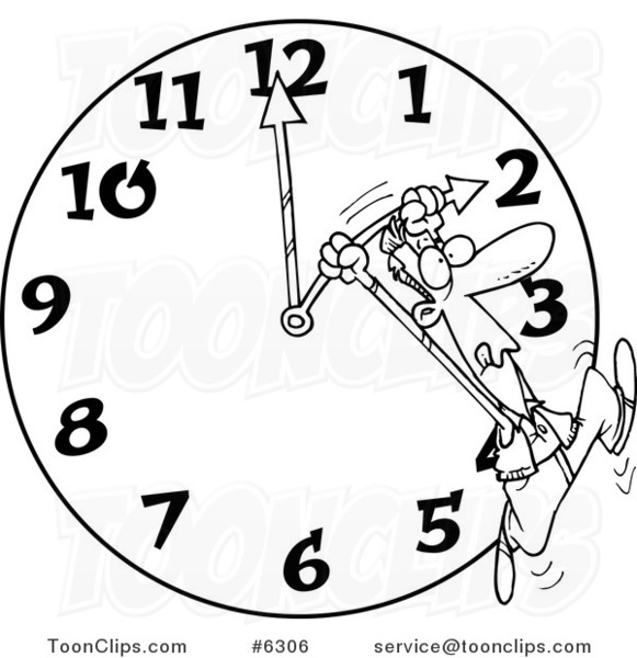 581x600 Cartoon Black And White Line Drawing Of A Guy On A Daylight - Clock Line Drawing