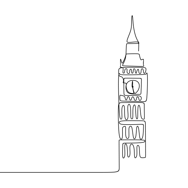 640x640 Continuous Line Drawing Of London City Of Westminster Big Ben - Clock Line Drawing