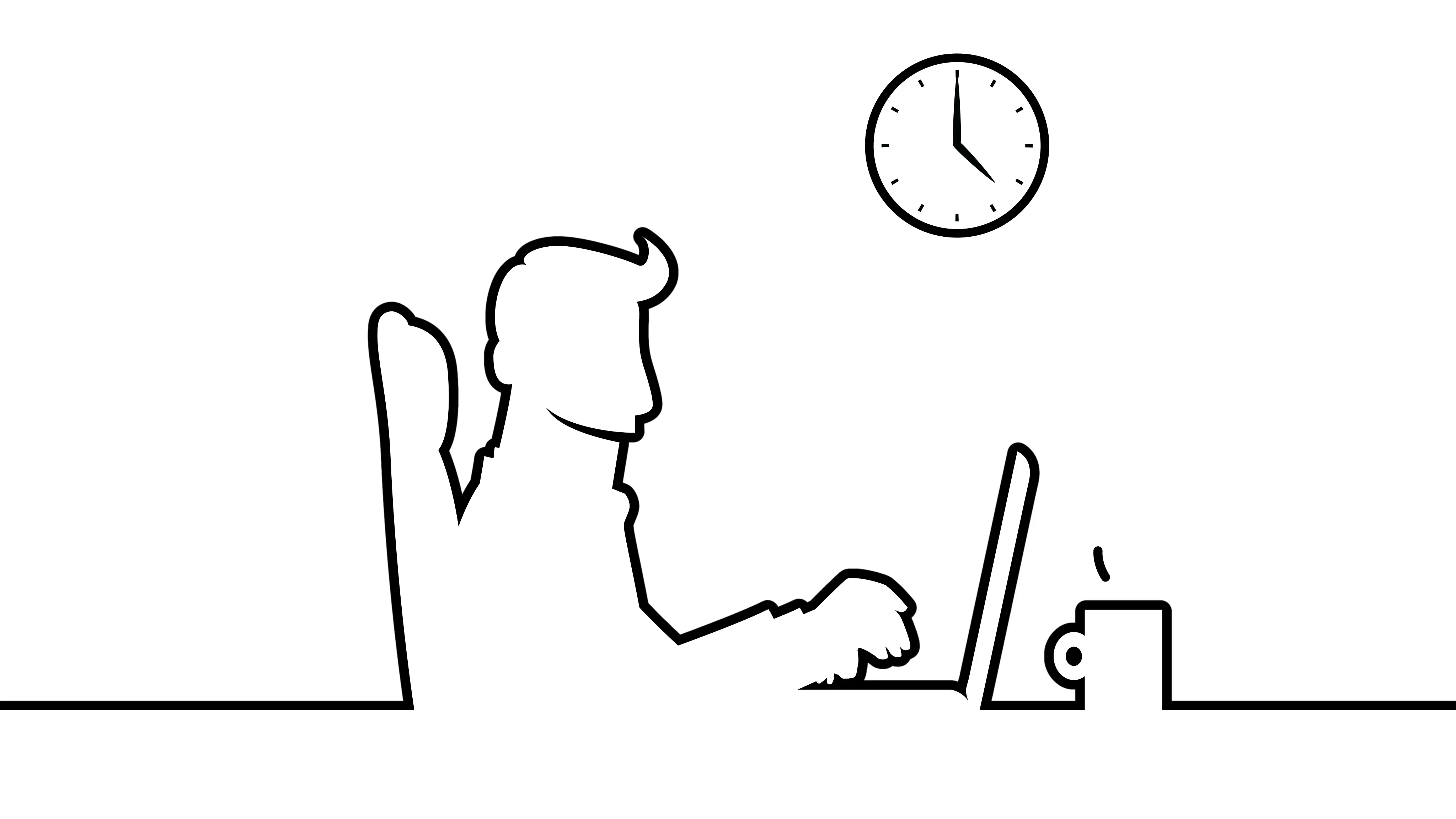 4096x2304 Line Art Animation Of A Man Working - Clock Line Drawing