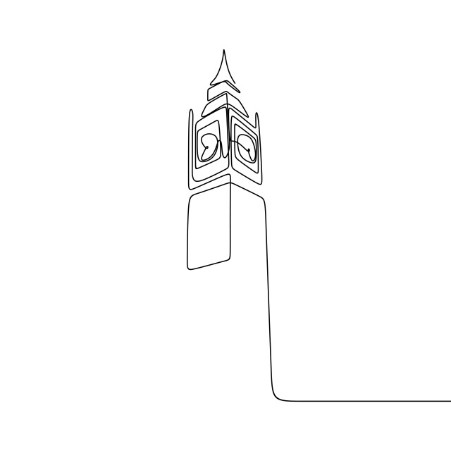 640x640 London City Of Westminster Big Ben Clock Tower One Line Drawing - Clock Line Drawing