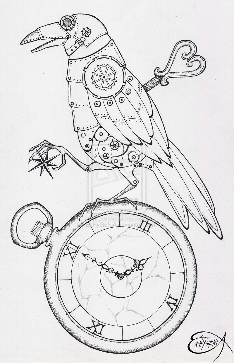 800x1239 Tattoo Reference Stuff Steampunk Drawing - Clock Line Drawing