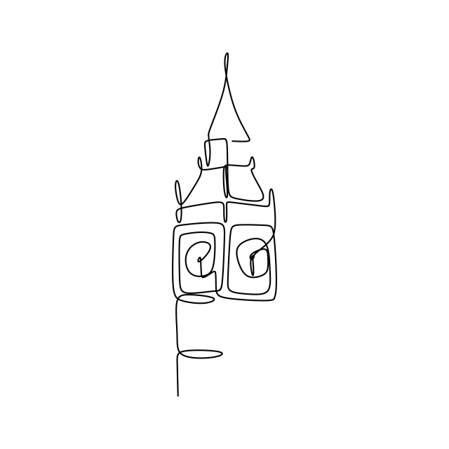 640x640 Big Ben Clock Tower Continuous One Line Drawing Minimalist Design - Clock Line Drawing