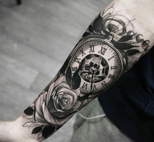 523x480 Gorgeous Clock Tattoo Ideas For Men - Clock Tattoo Drawing