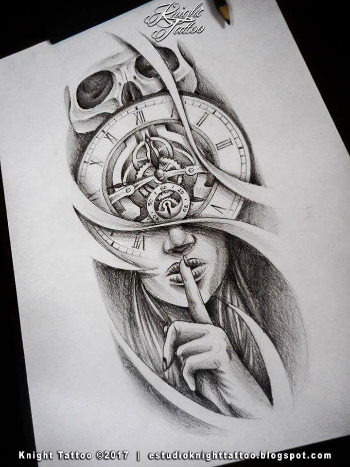 720x960 Tattoodesign - Clock Tattoo Drawing