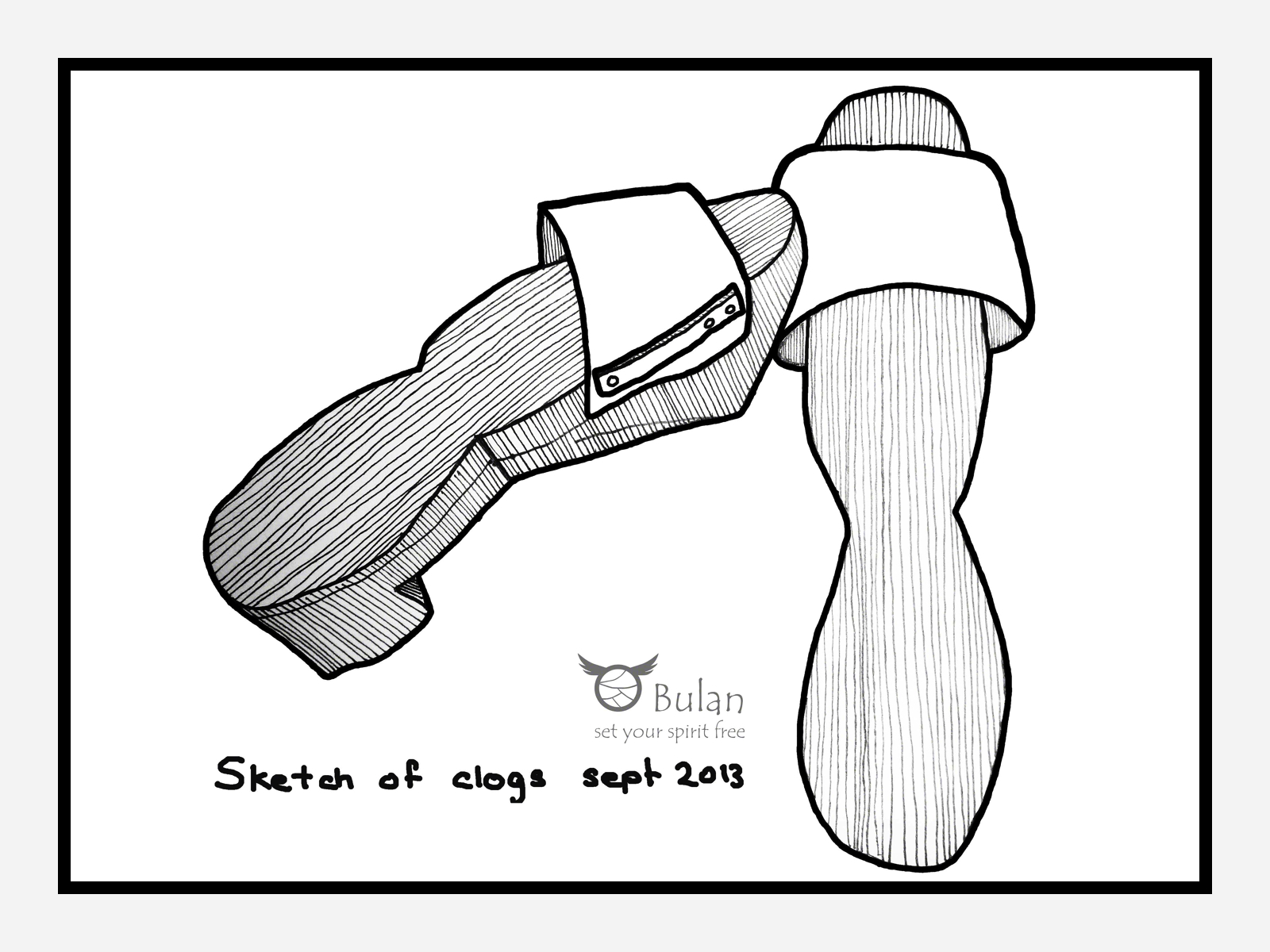 1600x1200 Sketch Of Wooden Clogs - Clogs Drawing