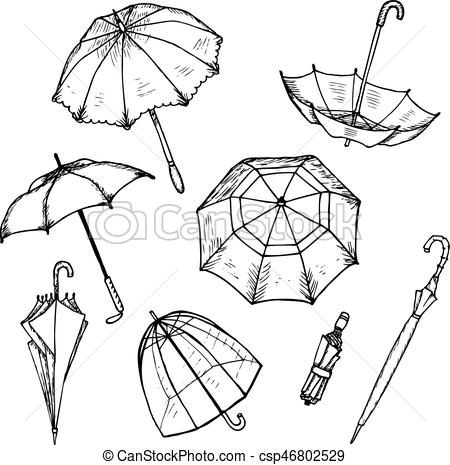 450x465 Hand Drawn Umbrellas Set Hand Drawn Umbrellas Set With Opened - Closed Umbrella Drawing
