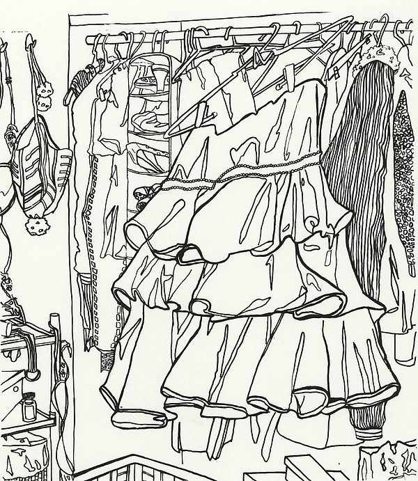 600x691 Party Dress In Closet Drawing - Closet Drawings