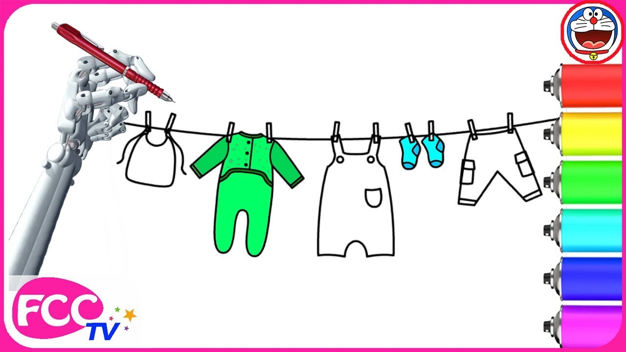 1280x720 how to draw baby clothes hanging on a rope drawing for kid how - Clothes Hanger Drawing