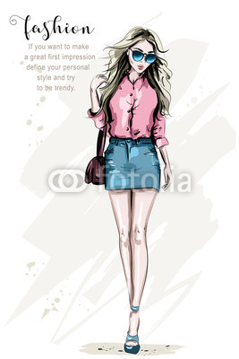267x400 Fashion Model Posing Hand Drawn Stylish Woman In Fashion Clothes - Clothes Model Drawing