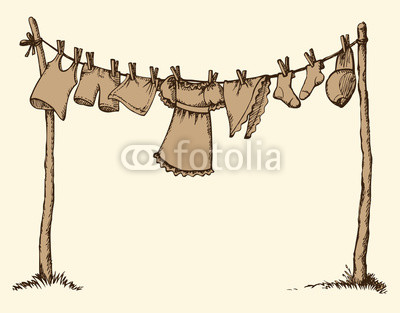 400x313 Wash Clothing On Clothesline Vector Drawing Buy Photos Ap - Clothesline Drawing