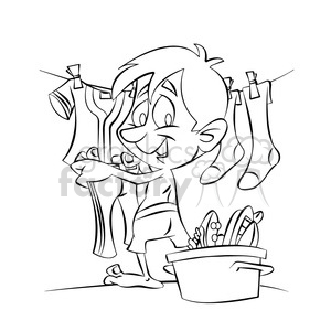 300x300 Vector Black And White Cartoon Guy Hanging Clothes To Dry - Clothesline Drawing