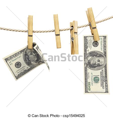 450x470 Dollar Bill Is Hanging On A Rope With Wooden Clothespin Isolated - Clothespin Drawing