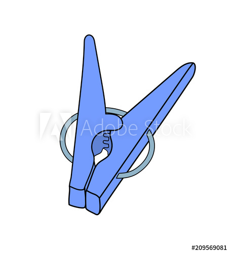 454x500 Vector Illustration, Isolated Blue Clothes Pin, Outline Hand - Clothespin Drawing