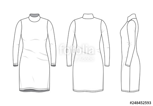 500x346 blank clothing templates of women rollneck long dress in front - Clothing Drawing Templates