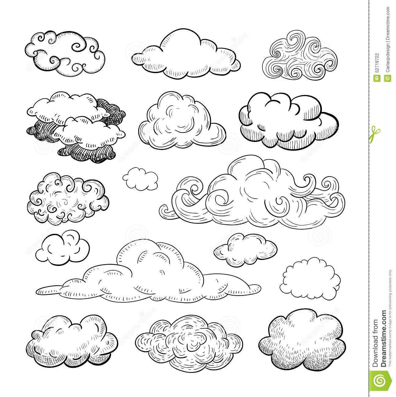 1298x1300 Doodle Collection Of Hand Drawn Vector Clouds Stock Vector - Cloud Drawing
