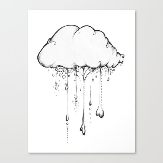 550x550 Happy Cloud Drawing, Cute Whimsical Illustration Canvas Print - Cloud Drawing