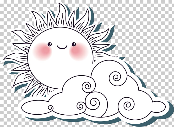 728x533 Cloud Drawing Illustration, Hand Painted Sun Clouds Lines Png - Cloud Line Drawing